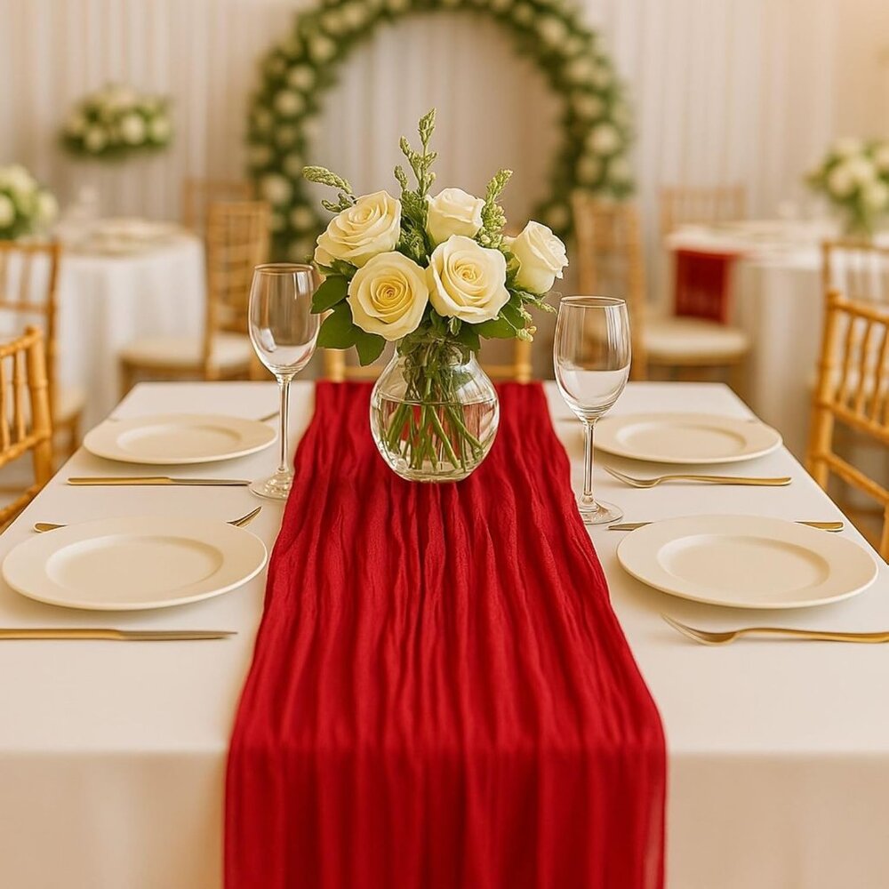 10FT Red Cheesecloth Table Runner 120 Inch Rustic Boho Gauze Cheese Cloth Table